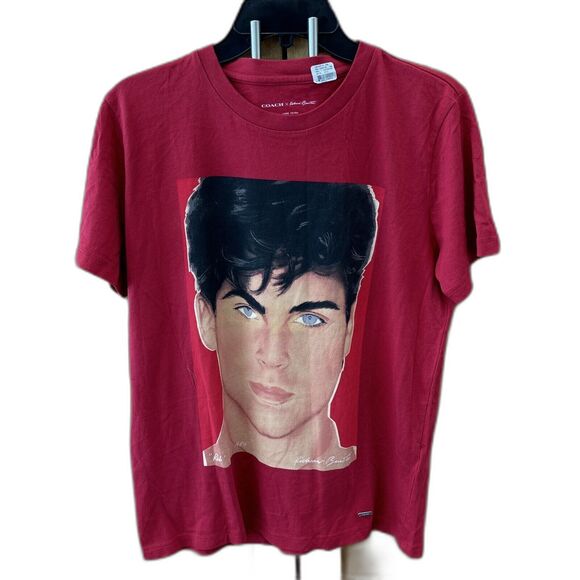 Coach X Richard Bernstein T shirt L Cherry Red Short Sleeve Cotton Pullover Logo - Picture 1 of 10